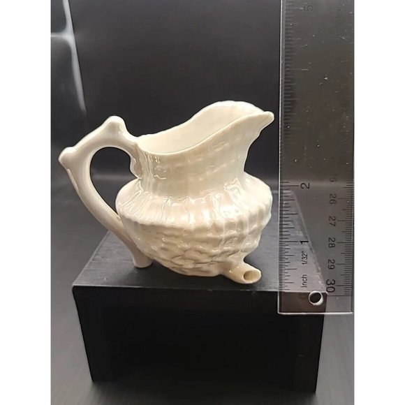 Antique Neptune Creamer‎ Opalescent Ivory Body Handle Shell Footed German 4" - Picture 9 of 9